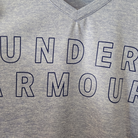 Under Armour | Light Blue Heathered Heat Gear Logo Short Sleeve Top - Picture 5 of 6